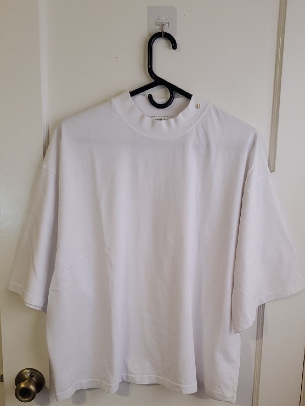 Anine Bing White Boxy Short-Sleeve Tee with Metal Detail